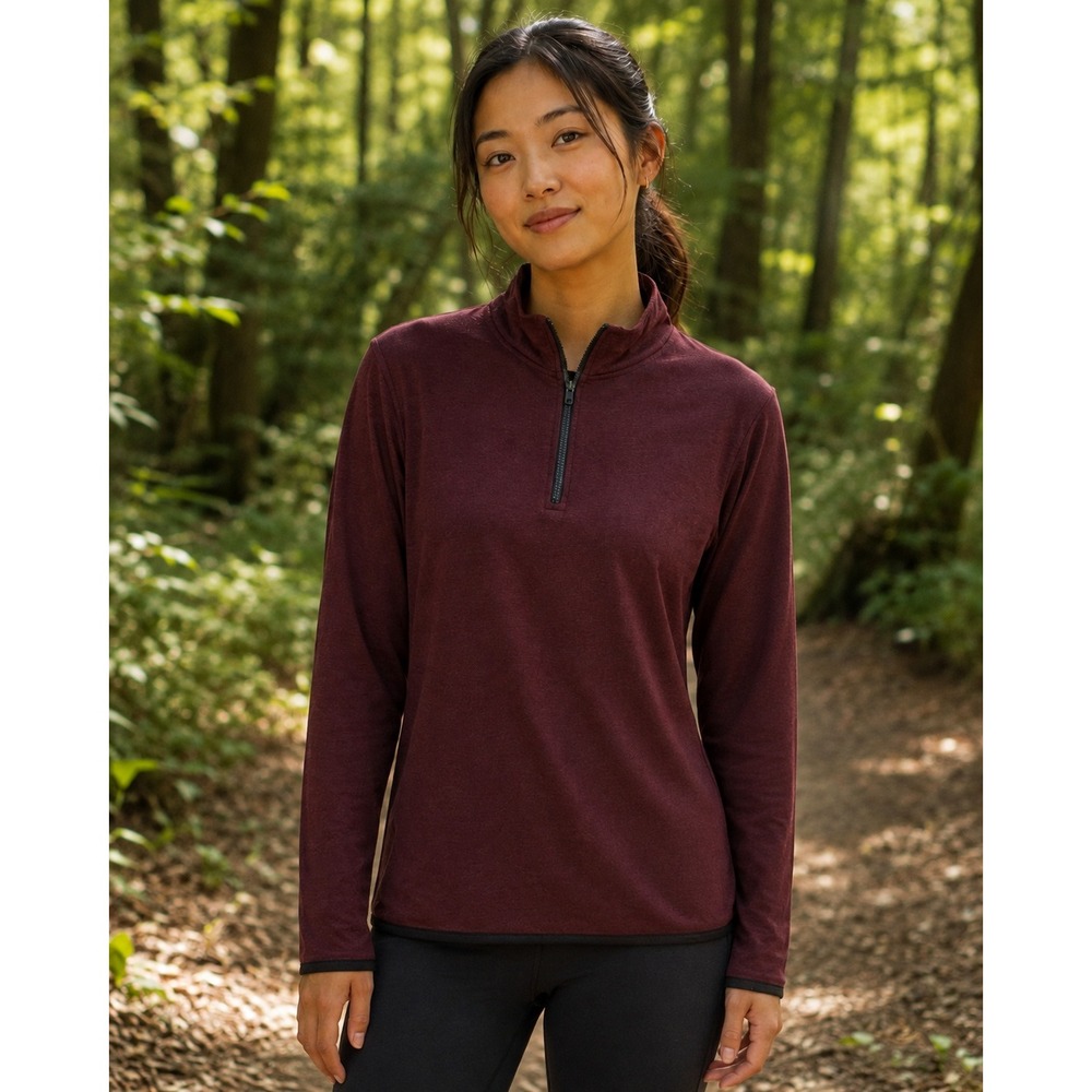 Threads 4 Thought Maroon Quarter Zip Mock Neck Pullover Long Sleeve Top Small